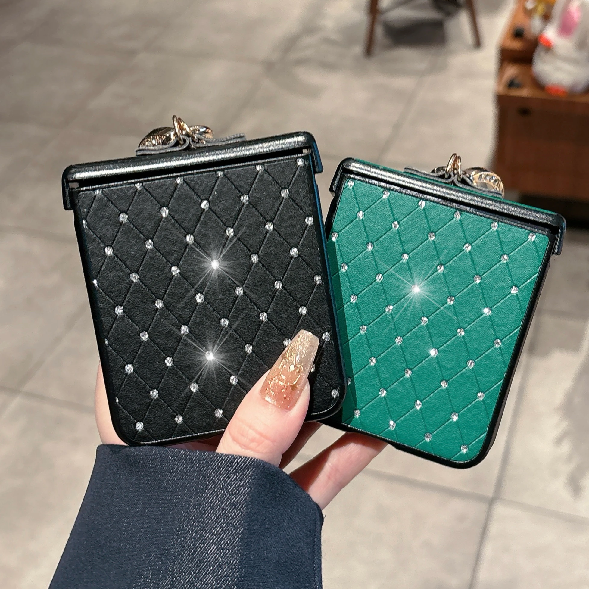 Rhombus Grid Faux Leather Diamond Hard Phone Case