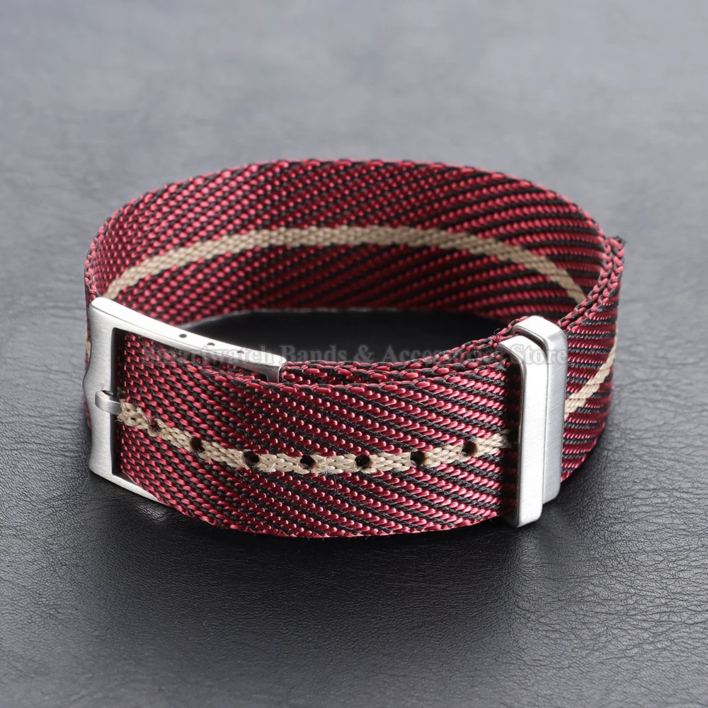 Nylon Canvas Striped Braided Watch Strap - Military Sport Style, 20mm & 22mm