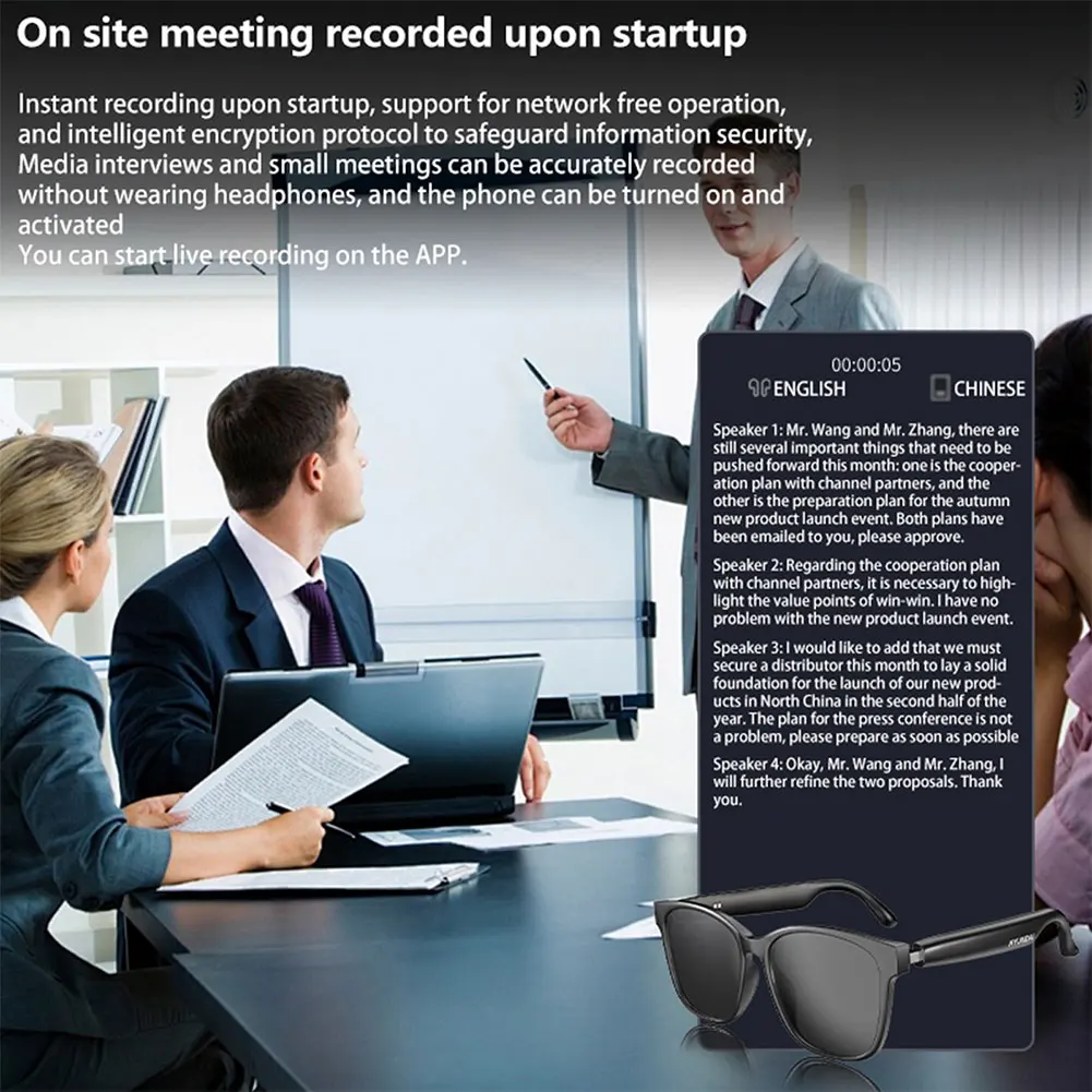 Smart Glasses Wireless Earbuds Automatic Voice Translation Audio Glasses Support 75 Languages BT 5.4 for Travel Business Meeting