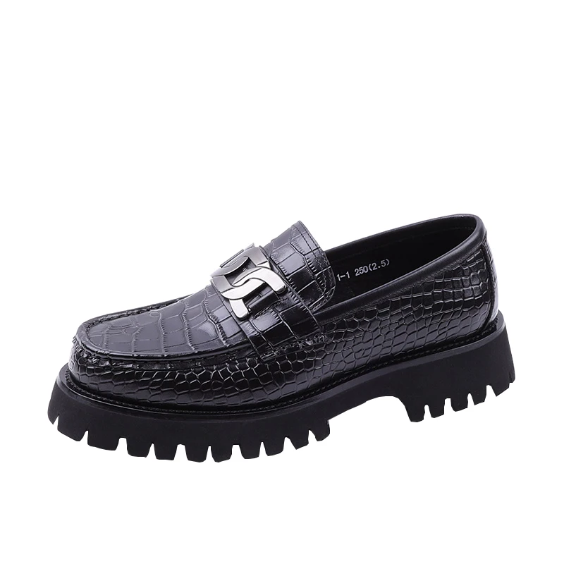 Men's shoes, thick sole, round head, embossed pattern, leather, style, high-grade wedding shoes, handmade, buckle, work we