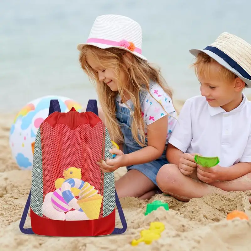 Bolsa de playa grande de malla rosa plegable con cordón para guardar arena, conchas y pícnics