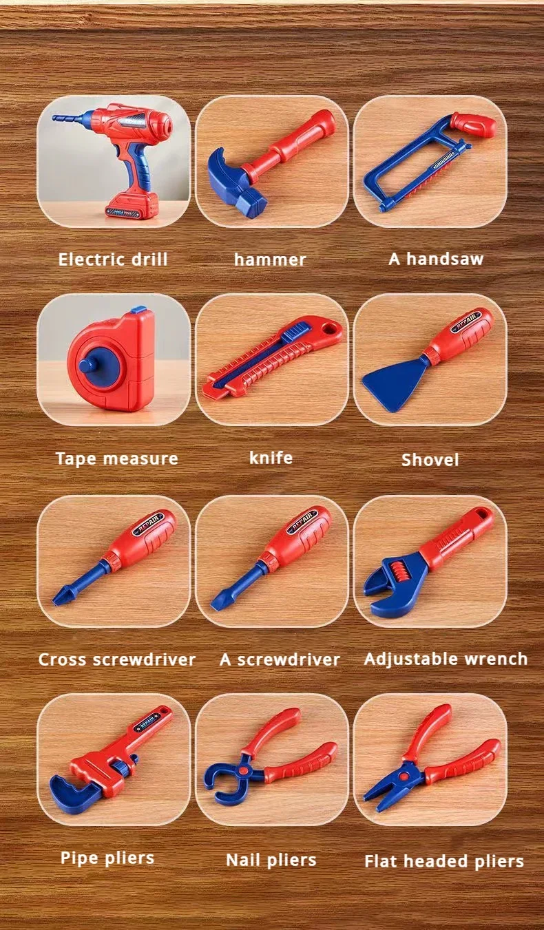 Kids Toolbox Kit Simulation Repair Tools Toys Drill Game Educational Learning Engineering Puzzle Toys for Boy Gifts House Play 6