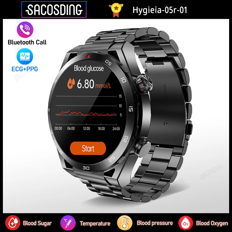 

2023 New ECG+PPG Blood Glucose Smart Watch Men Sports Tracker Glucose Meter Thermometer Health Watches Bluetooth Call Smartwatch