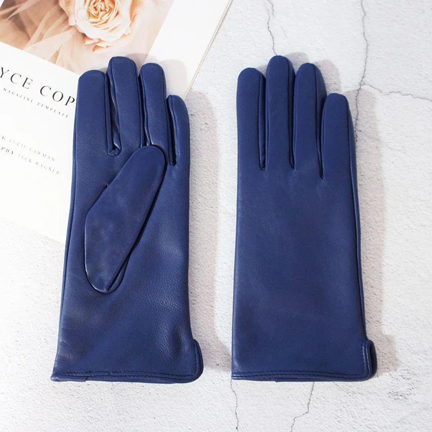 Women's Sheepskin Leather Gloves with Wool Lining - Fall/Winter Warmth for Motorcycle and Driving