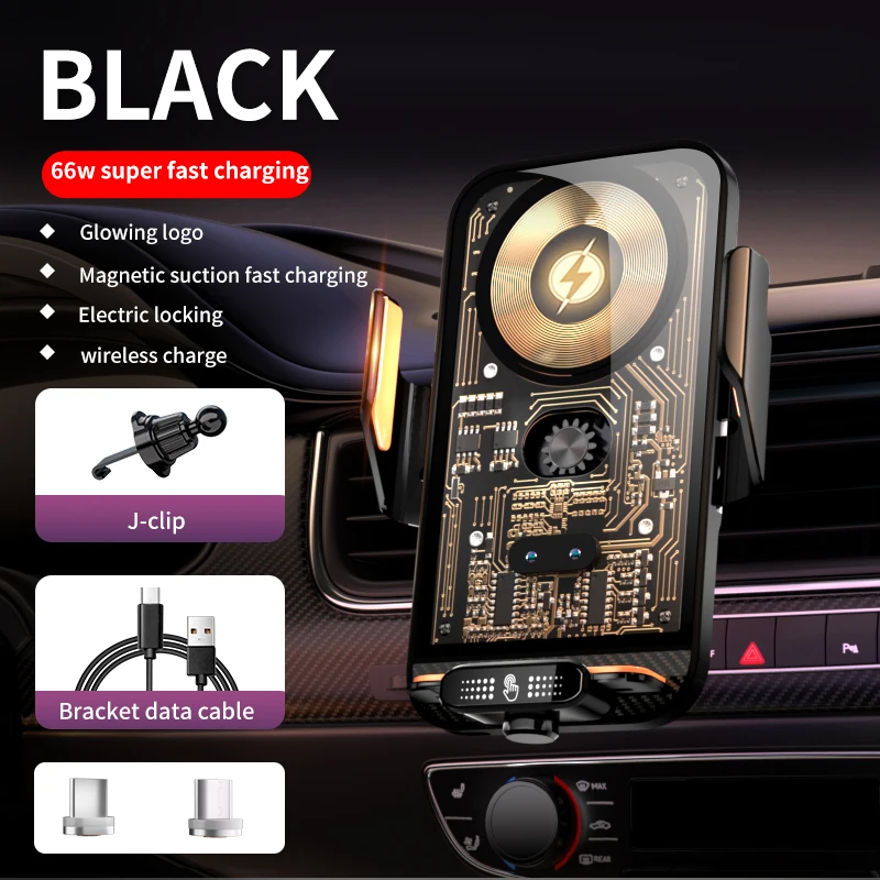Wireless Charging Car Phone Holder with Intelligent Infrared Air Vent Clip