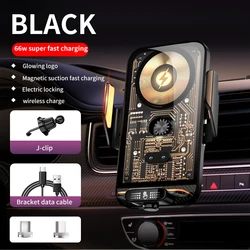 Wireless Charging Car Phone Holder with Intelligent Infrared Air Vent Clip (Black)
