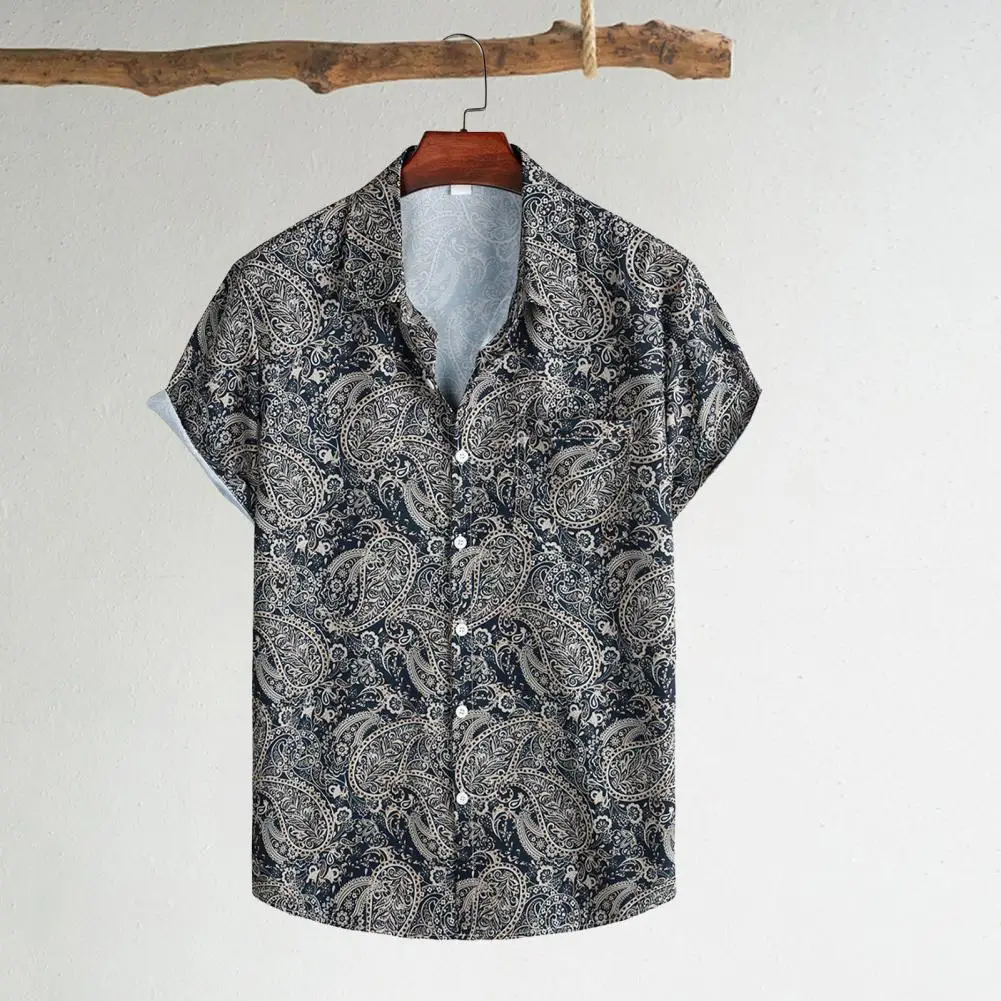 

Printed Shirt Tropical Floral Print Hawaiian Shirt for Men Beach Vacation Top with Chest Pocket Lapel Collar Soft Loose Fit