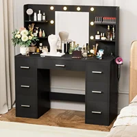 Vanity Desk with LED Lighted Mirror&Power Outlet, 3 Model Lights Makeup Vanity Table with 7 Drawers and 6 Storage Shelves 1