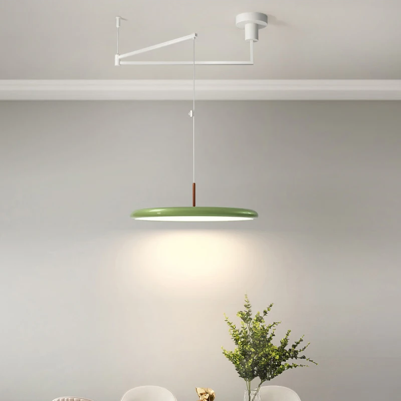 White Green Folding Retractable Chandeliers LED Adjustable Rotating Rocker Arm Dining Table Chandelier Dining Room Lighting