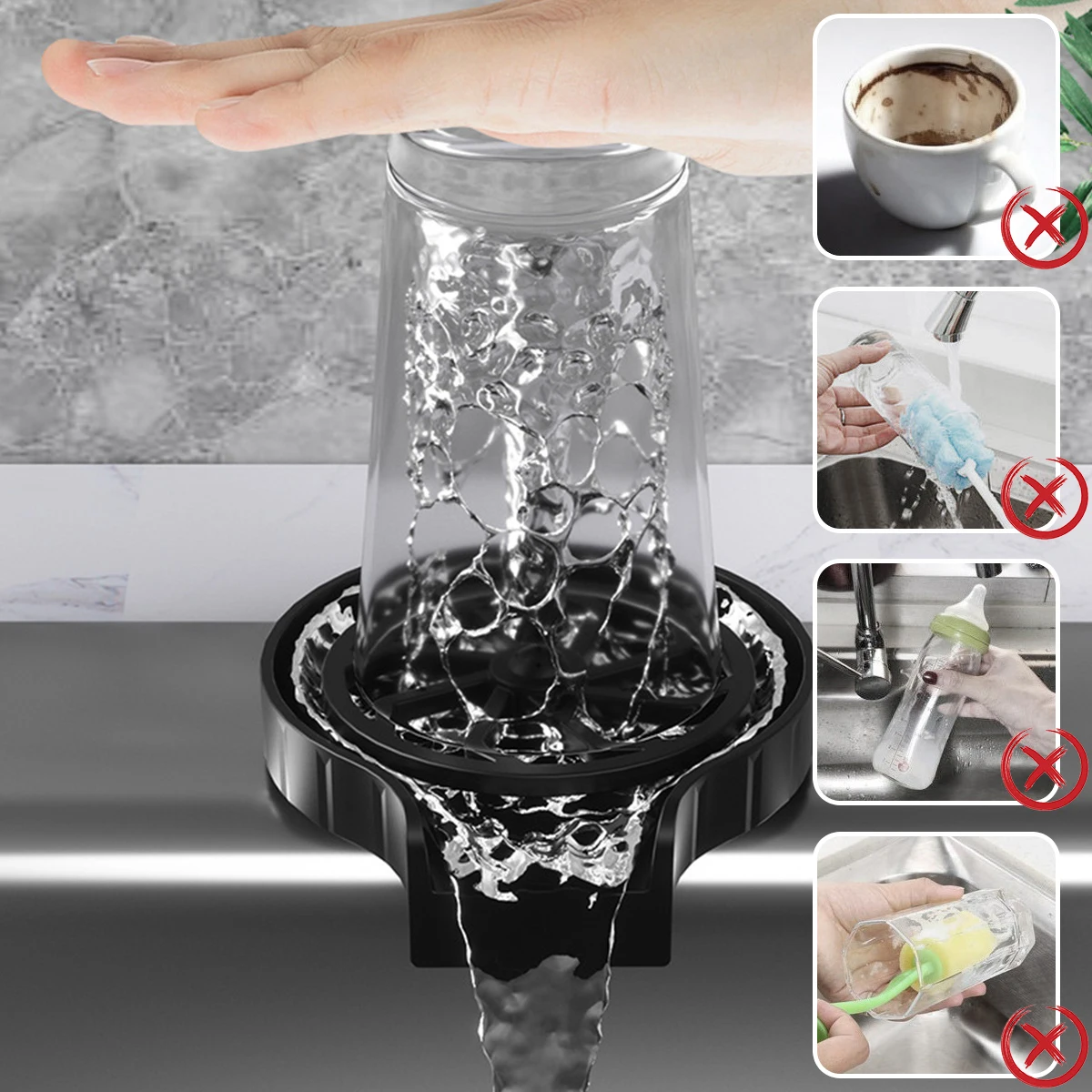 Faucet Glass Rinser Cup Cleaner Automatic Cup Washer Bar Glass Rinser  Kitchen Tools for Beer Milk Tea Cup Coffee Pitcher Cleaner