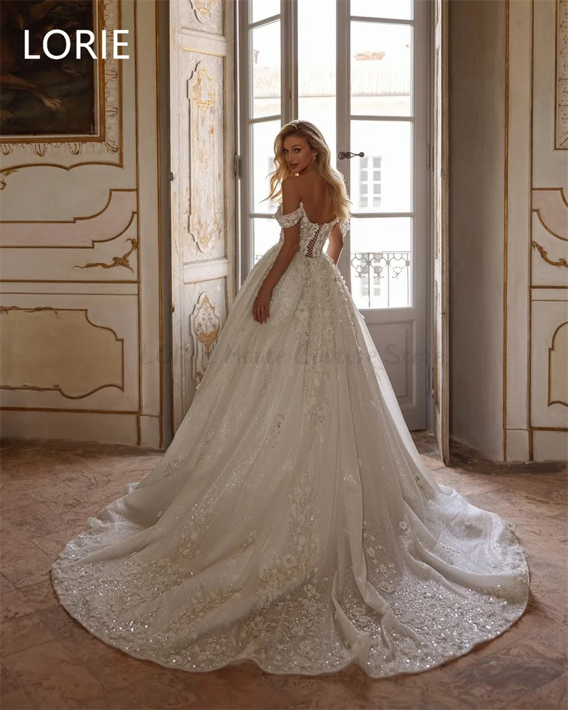 Sexy A-line Lace Appliques Wedding Dress Off Shoulder Princess Sweetheart Wedding Gowns Backless Bride Gown Customized