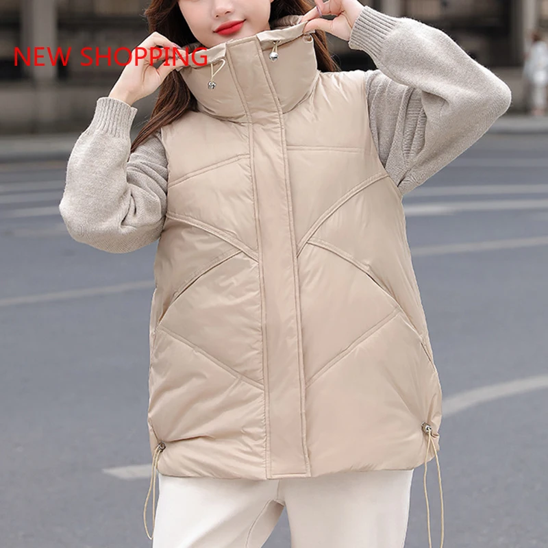 Vest Parkas Turn Down Collar Loose Women Vest Coats Thicken Warm Cotton Padded Waistcoat Women Winter Sleeveless Jacket Female