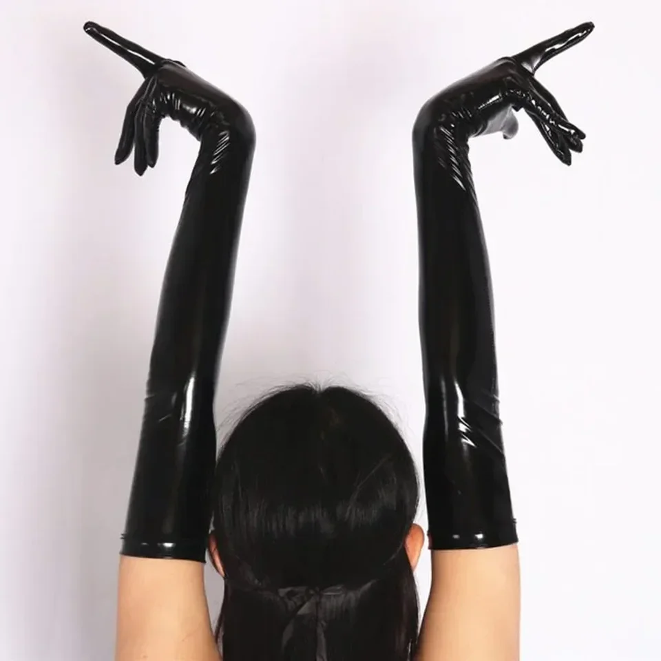 19 Inch Extra Long Black Pvc Spandex Wetlook Gloves Party Fun Costume Fancy Club - Foto 9