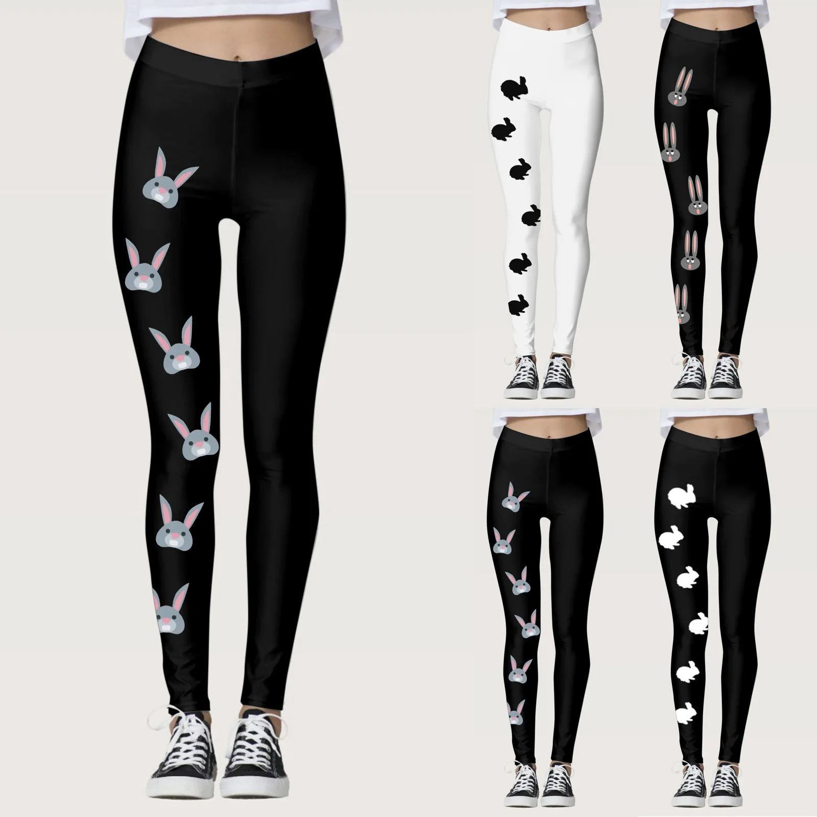 

2024 Easter Day Women's Tight Fitting Leggings With Cute Rabbit Printed Pattern Costume Casual Slimming High Waist Yoga Pants