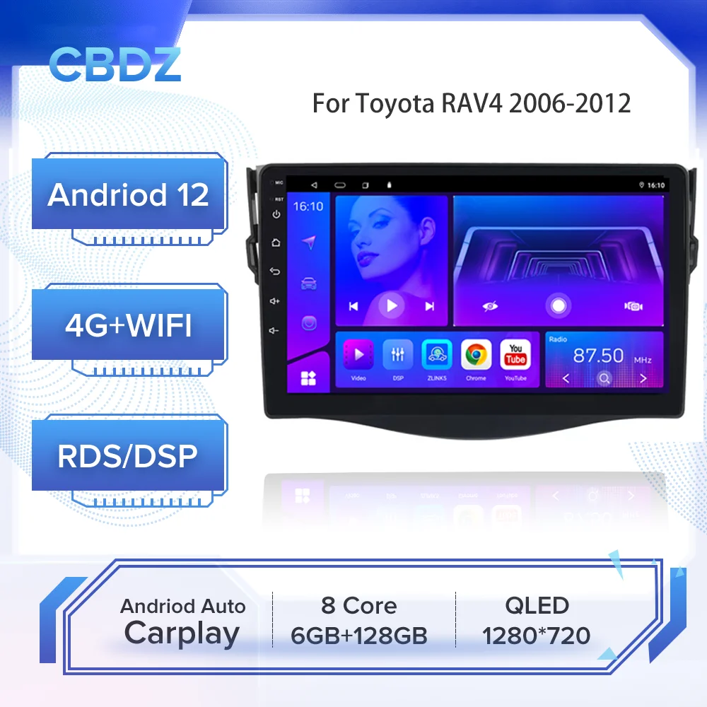 

Автомагнитола для Toyota RAV4 2006-2012, Android, 4G, Wi-Fi, Carplay, GPS-навигация, без DVD-плеера