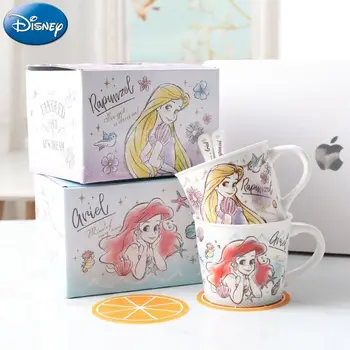 디즈니 공주 곰돌이 푸 스티치 컵, 세라믹 머그잔, 숟가락 포함, 귀여운 만화 가정용 물컵, 250ml 커피 컵 선물 상품 이미지