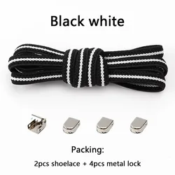 Elastic No-Tie Shoelaces for Outdoor and Leisure Sneakers - Quick and Easy Solution for Kids and Adults (Black white)