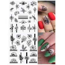 

Water Transfer Stickers Geometrical Lines Black Flowers Leaves Nail Decals Decoration For Nail Art Manicure Beauty