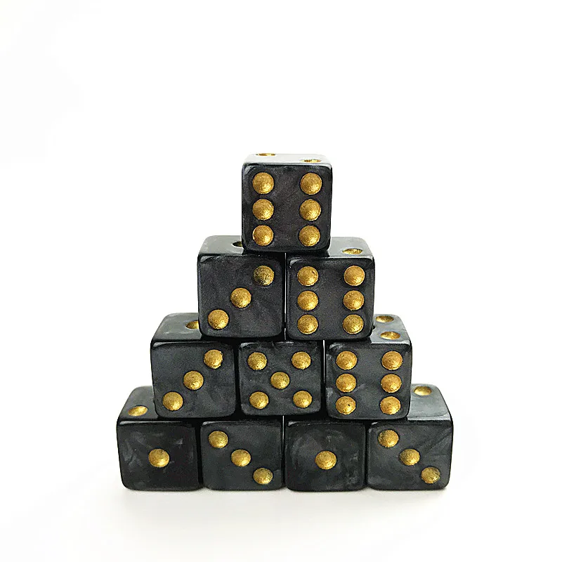 Marble Effect Dice with Golden Dots, Game Accessories, Game Toy, Gift, High Quality, D6, 10Pcs, 12mm