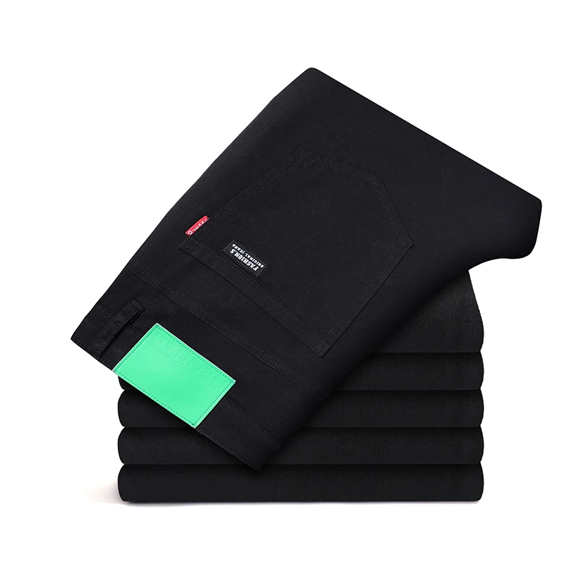 Pure Black Jeans Men's 2024 Business Casual Loose All-Match Fashion Straight Stretch Slim Simple Trousers