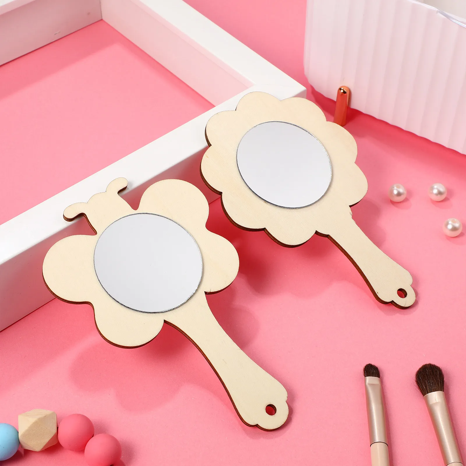 18Pcs 작은 나무 거울 그림 그리기용 미완성 공예 거울 반짝이 장식 어린이 DIY 휴대용 거울 아트