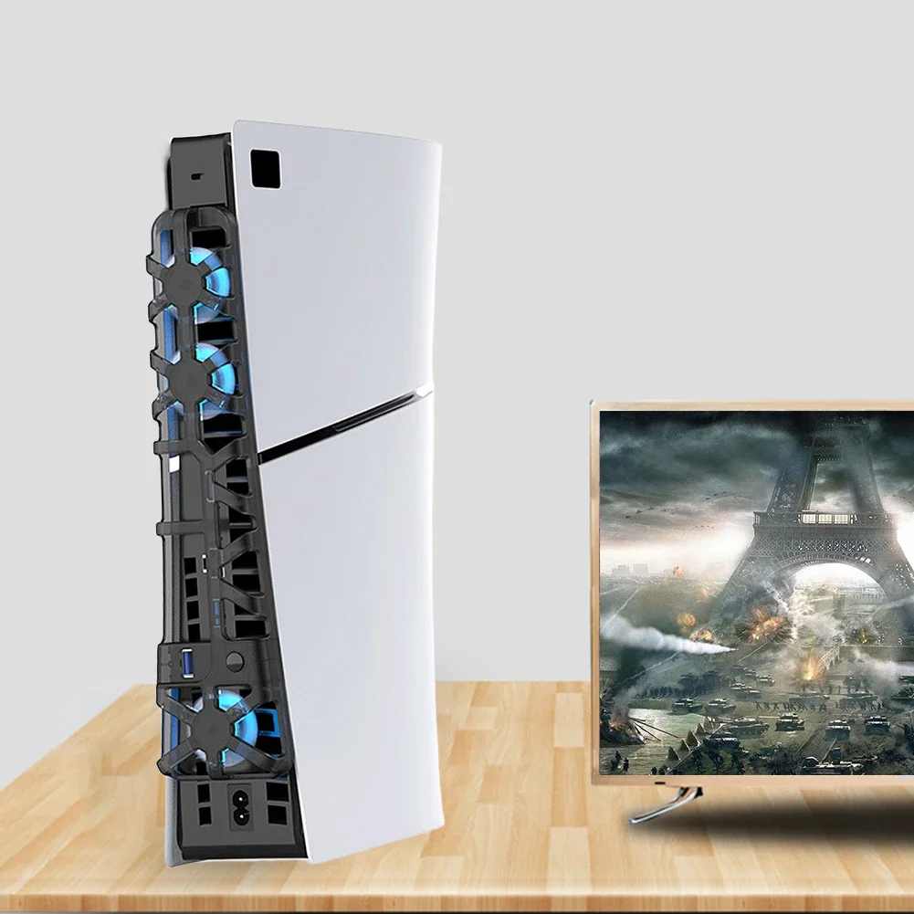 냉각 선풍기 PS5 게임 콘솔 액세서리, 3 팬 USB 게임 콘솔 후면 냉각 선풍기, PS 슬림 콘솔용 LED 조명 포함