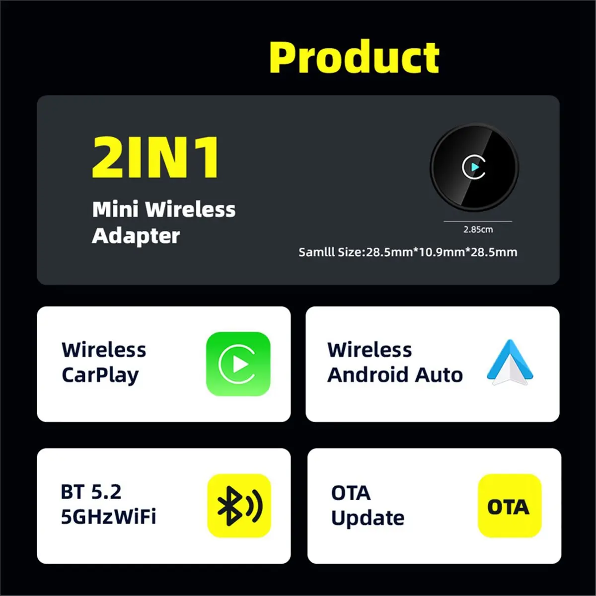 A10R 무선 카플레이 어댑터 스마트 AI 박스 2in1 카플레이/안드로이드 오토 BT5.2 USB 동글 유선 카플레이를 무선 카플레이로 변환