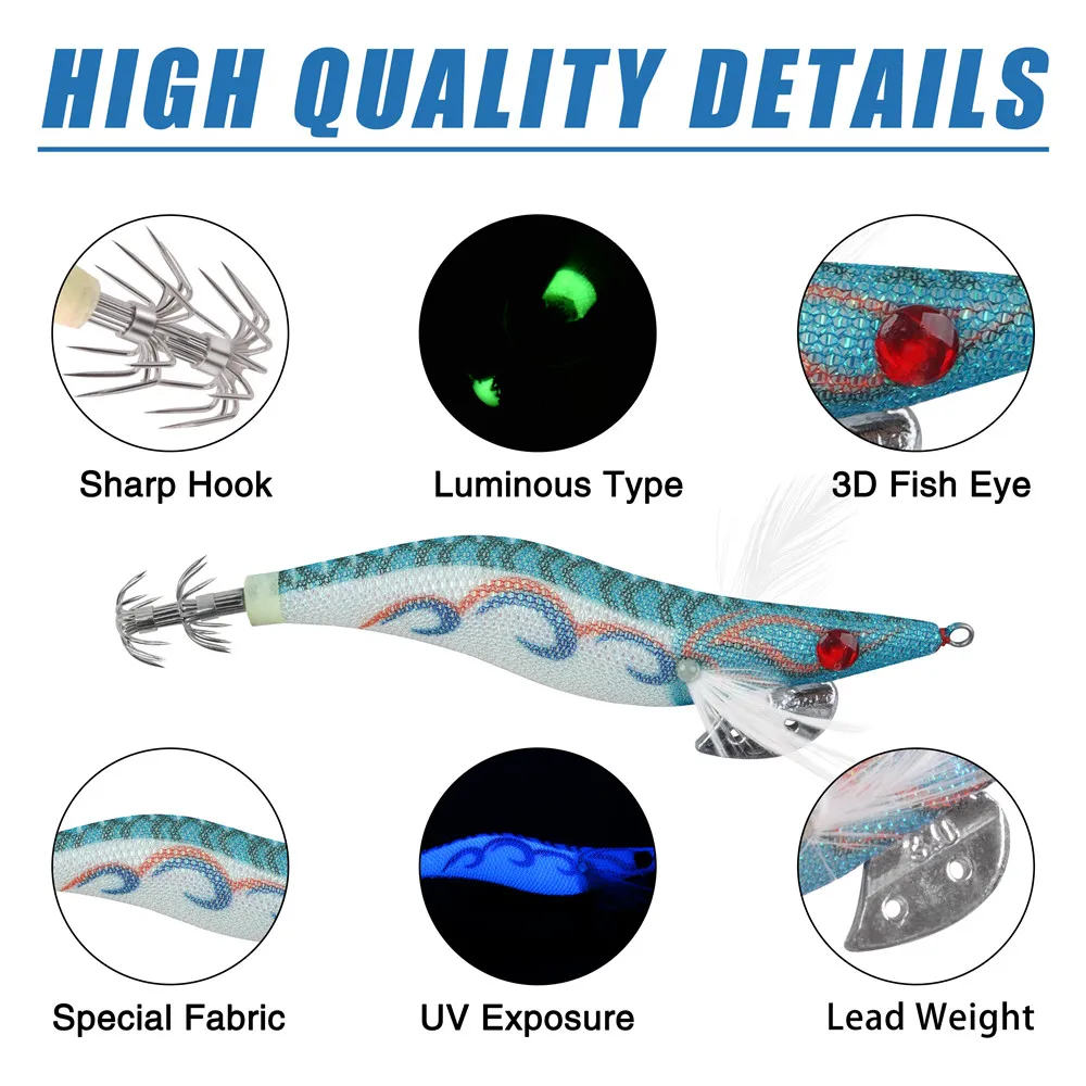 10Pcs Luminous Saltwater Squid jig Shrimp bait UV Laser Squid