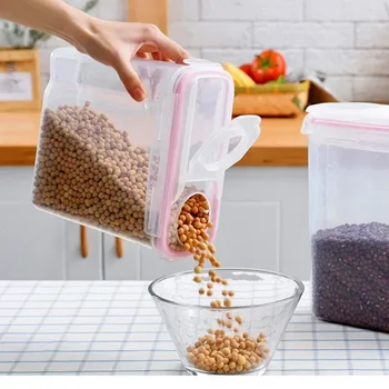 Contenitore ermetico per la conservazione dei cereali da 2,5/4 litri, a prova di umidità, a prova di insetti, per riso, scatola per la conservazione degli alimenti, serbatoio sigillato trasparente in plastica 1