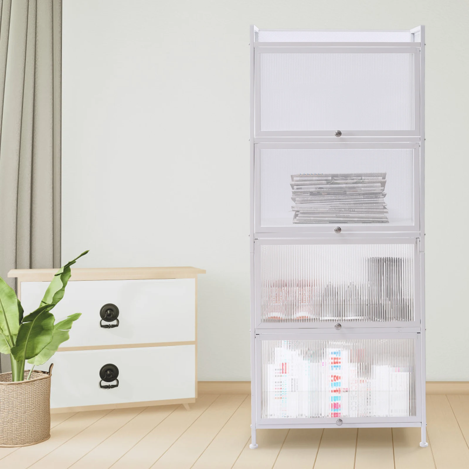 

Storage Cabinet Space Large Capacity 5Layers Large Partition Storage Lockers Kit, White Cabinet Kitchen Buffet Pantries w/PC Doo