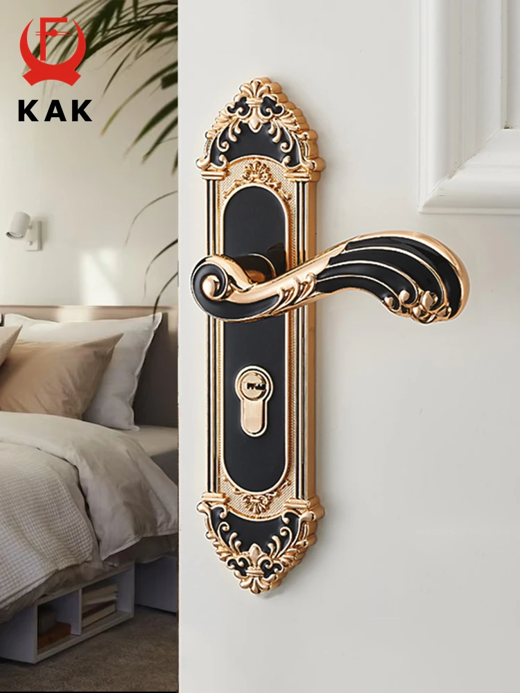 Kak-european Estilo Door Lock com Chaves Quarto do Apartamento Liga de Zinco Preto Anti-roubo Fechaduras Porta de Segurança Hardware