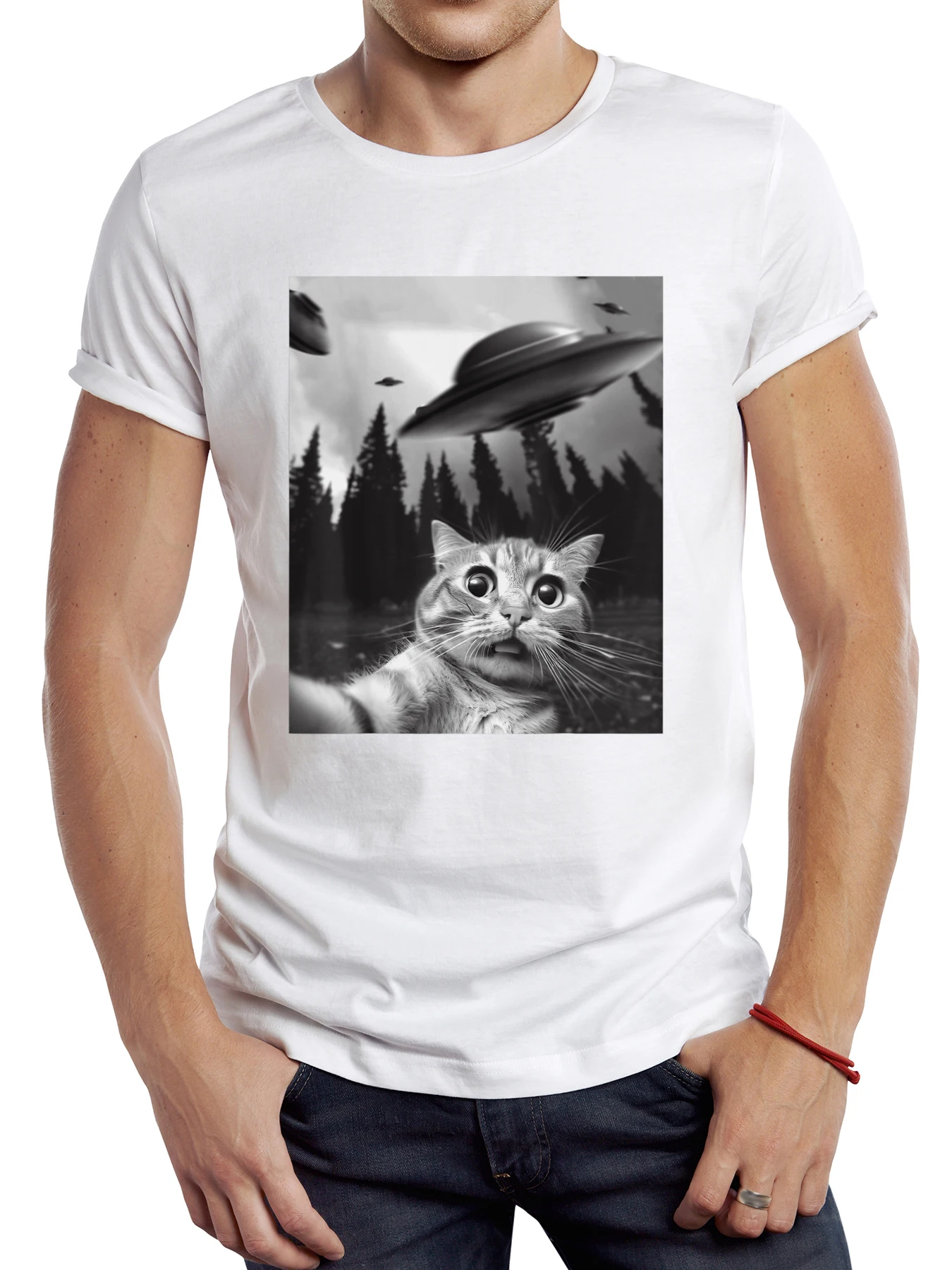 TEEHUB Lustiges Katzen-Selfie-T-Shirt für Männer, Grafik-Design, Tier-Sport, Stoff, Retro-Tops, Hipster-T-Shirt_voghion.com