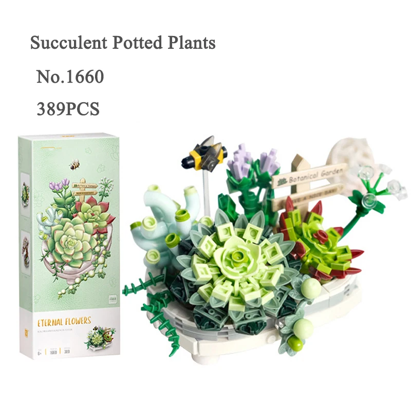 thumbnail image 1 of Bloques de construcción creativos, suculentas, cactus, modelo 3D, minibonsái, simulación de planta verde, flor, decoración del hogar, juguete para niños, regalo, 1 of 5