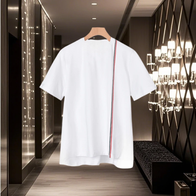new men's TB brown pearl cotton short sleeve T-shirt crewneck casual sports shirt summer men's pure cotton