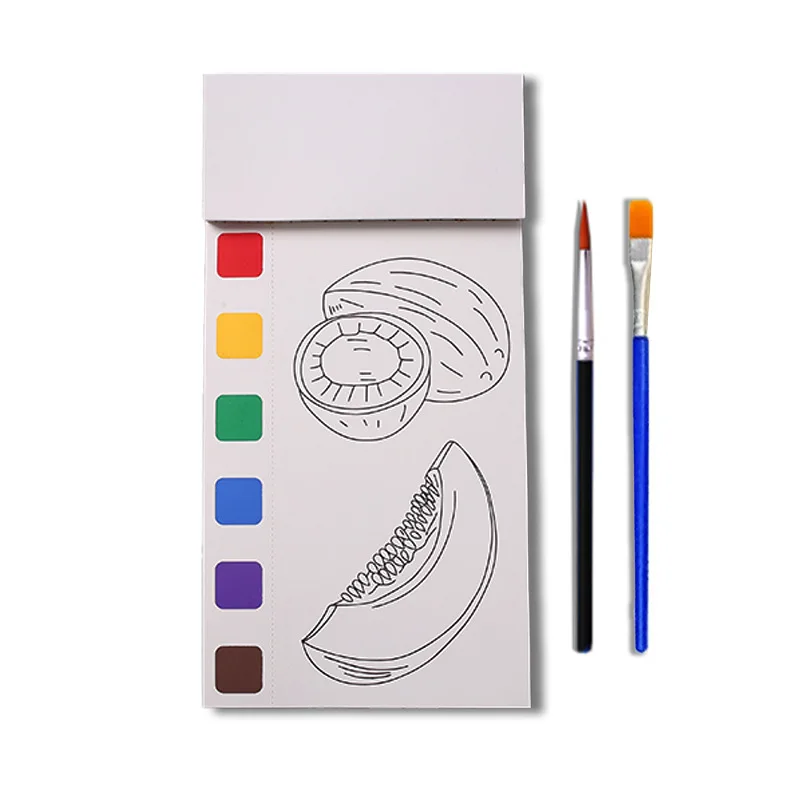 2025 New English Hot Selling Coloring Book Puzzle Students Mini Watercolour Paint Pad Fruit Watercolour Coloring Book 4