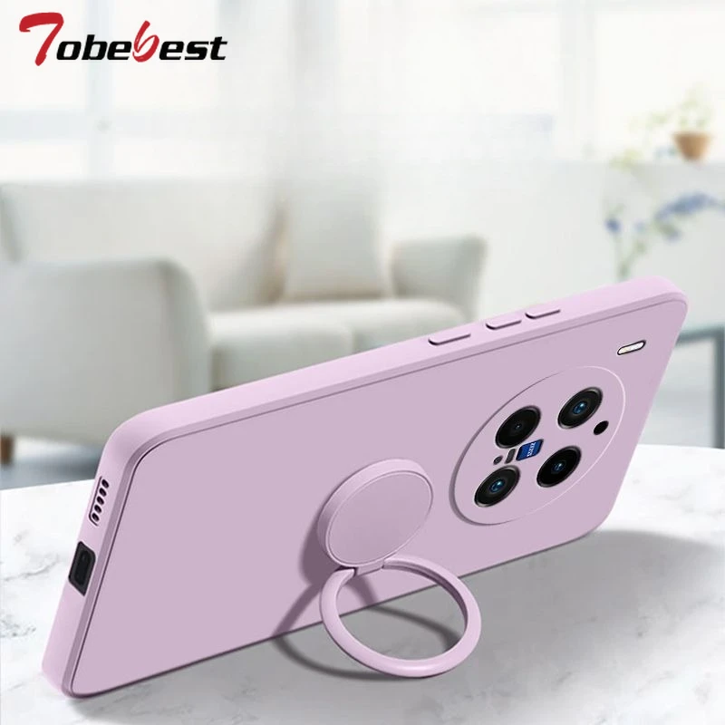 Silicone Square Cover with 360° Finger Ring Grip - Ultra Soft Phone Holder Case