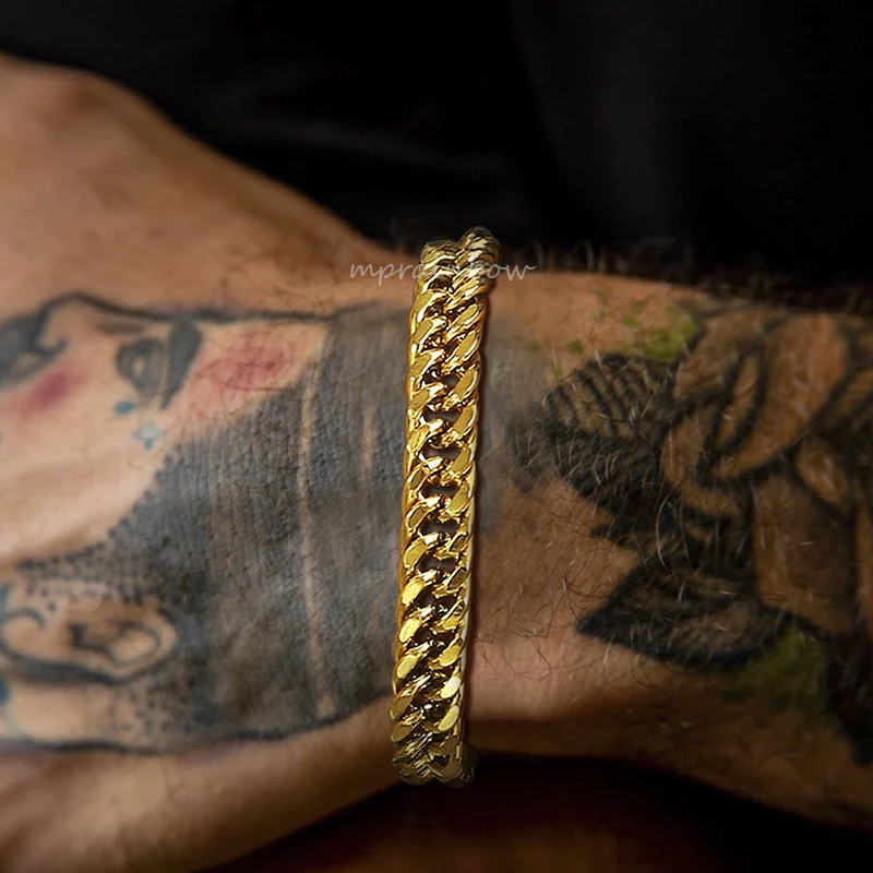Stilvolle doppelte Bordstein kette Armbänder für Männer Jungen, 8//15mm Edelstahl Miami Link Armband, Punk Schmuck Geschenke