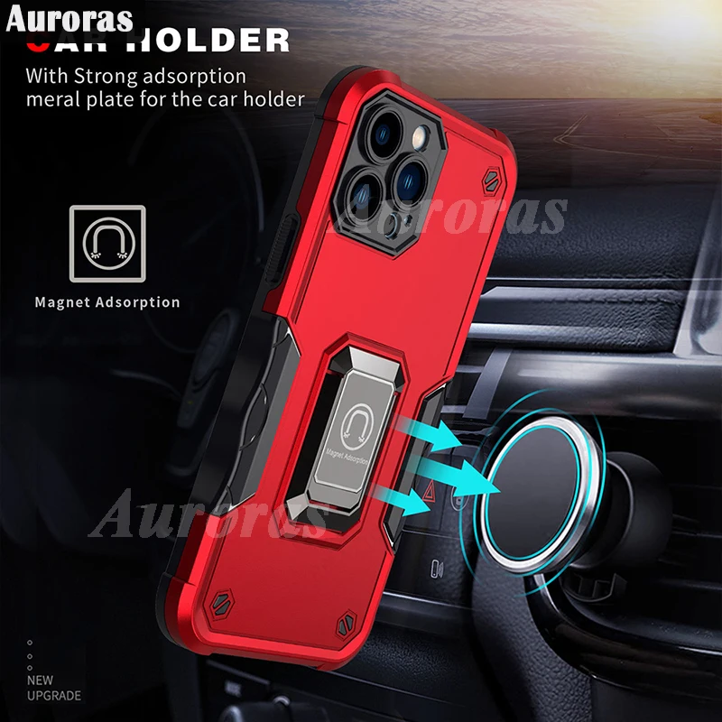 Auroras Pro Max Case Red Armor Metal Bracket Ring Silicone Frame Shell For iPhone 15 Plus Cover Fundas_voghion.com