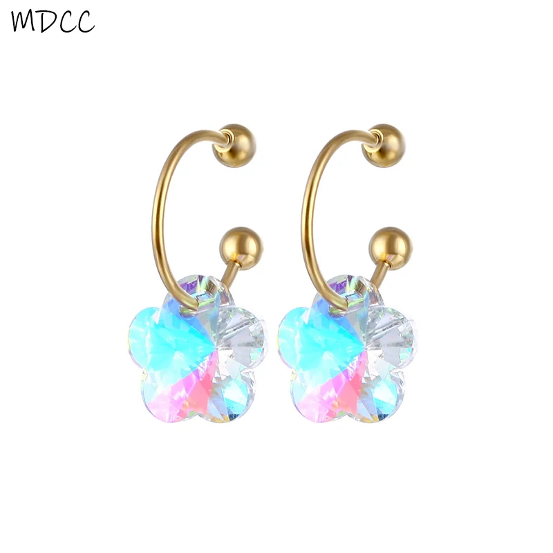 

2022 Gold Silver Flower Petal Stud Earrings Stainless Steel C Shaped Pierced Earrings Jewelry Women Men Rhinestone Jewelry Gifts