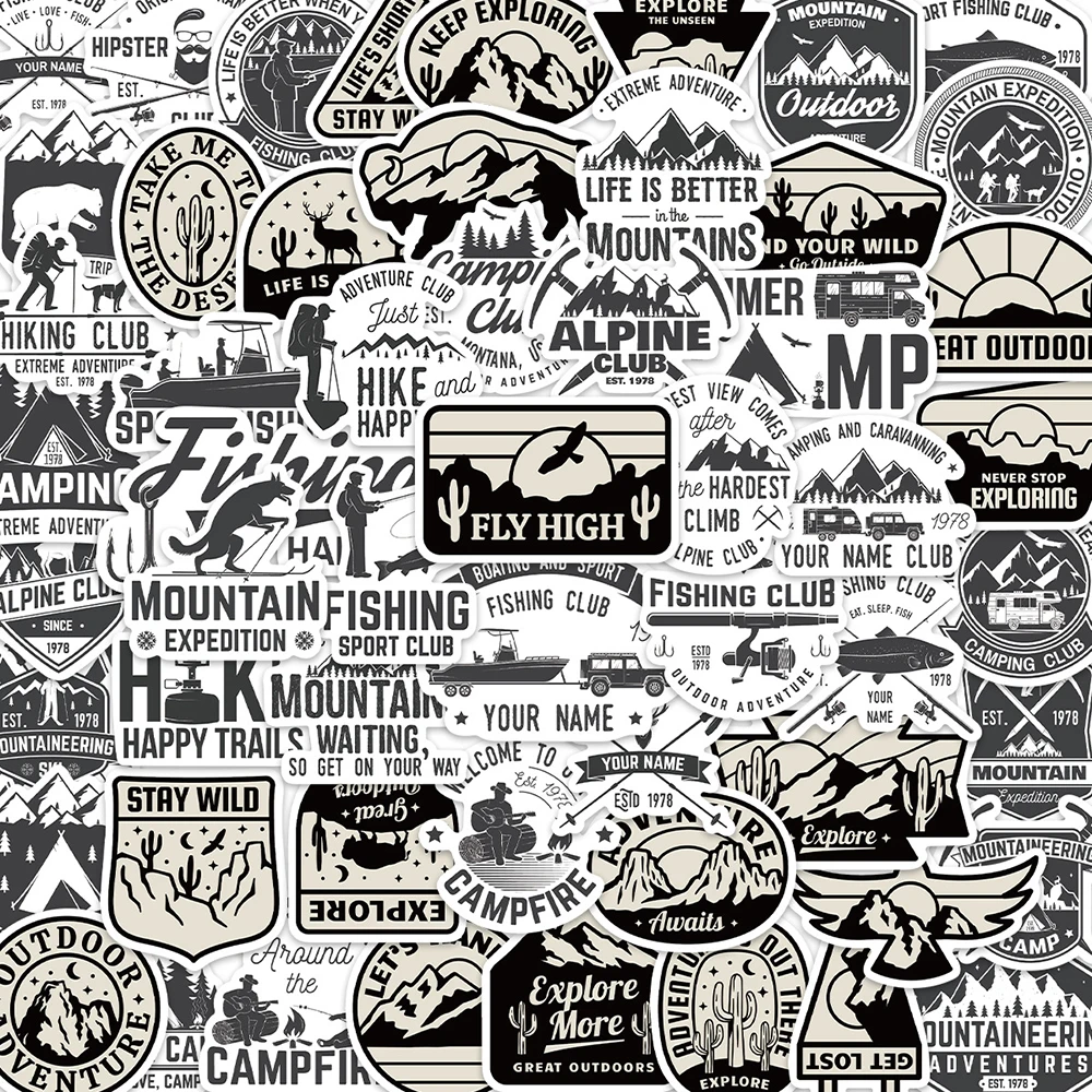 

10/30/56PCS Black White Cartoon Outdoors Graffiti Stickers DIY Bike Travel Luggage Guitar Laptop Cool Decal Waterproof Sticker