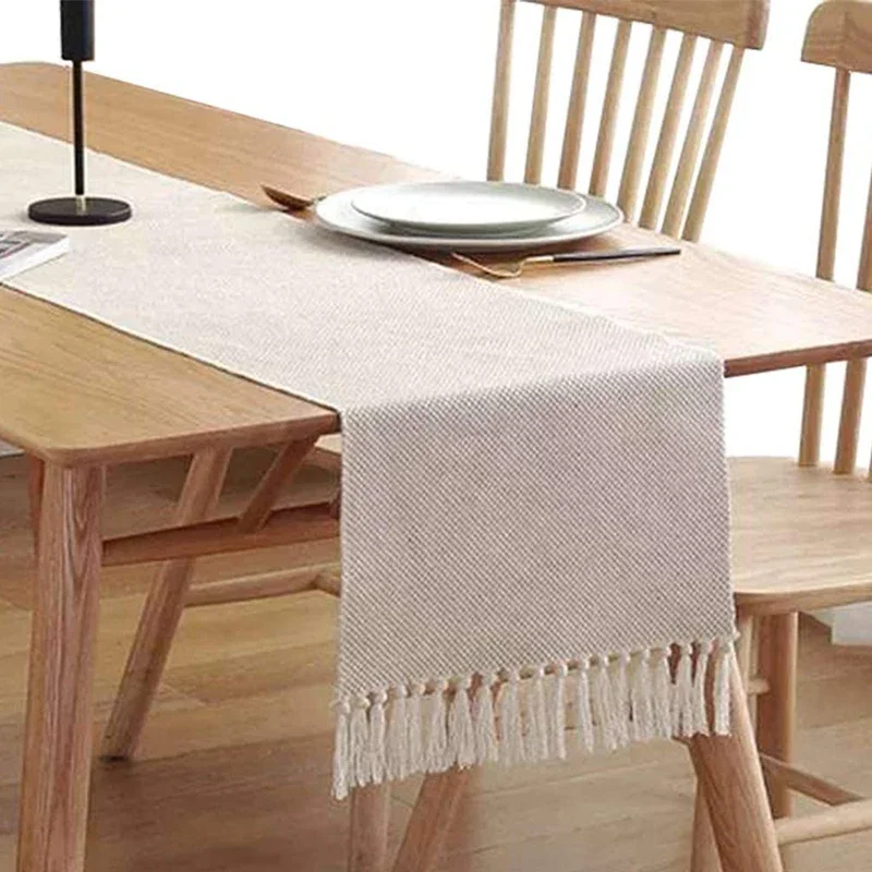 

Cotton Linen Fringe Table Runner,Woven Decorative Table Runners, Macrame Table Runner For Kitchen Decor