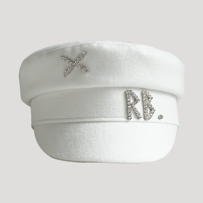 Cotton Newsboy Cap Autumn Winter Women Wool Diamond Letter Caps Baker Boy Cap S-XL