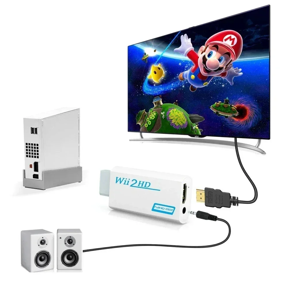 Full HD 1080P Adapter Connector Video Audio For Wii To Hdmi-Compatible Adapter For PC HDTV Monitor 1080P Wii2 To Hdmi Converter
