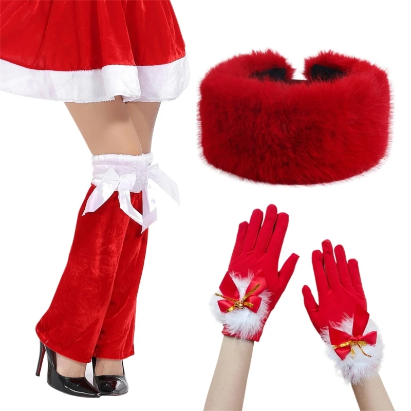 Guantes navideños Papá Noel, accesorios para disfraces, gorro Papá Noel, calentadores piernas rojos