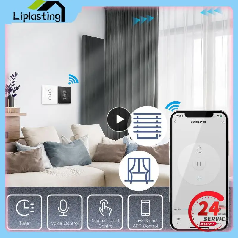 

WiFi RF433 Smart 2.5D Arc Glass Touch Switch for Roller Blinds Shutters Smart Life/Tuya APP Works Alexa Home