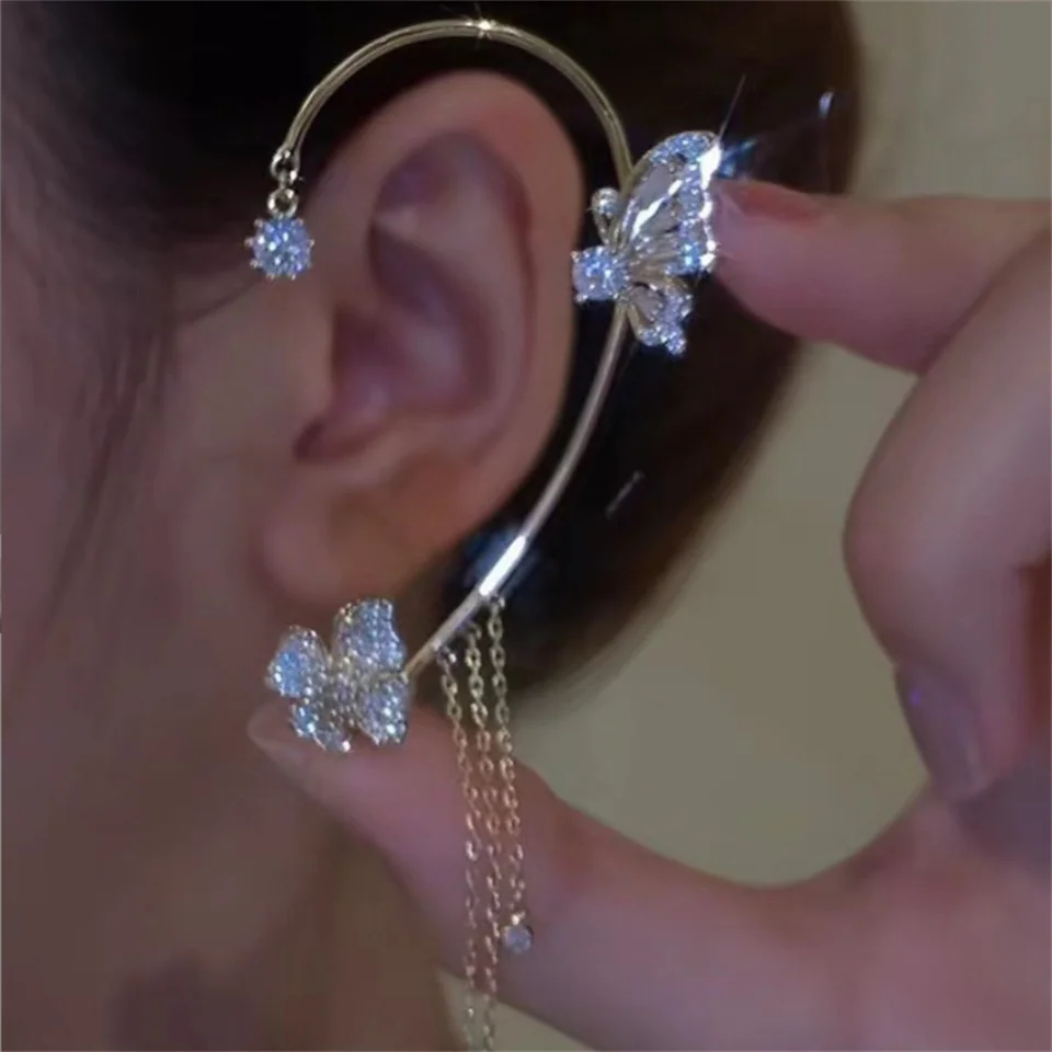 アクセサリー nearanddear  flower girl earcuff siro Zircon Butterfly Flower Leaf Tassel Ear Cuff Clip Non