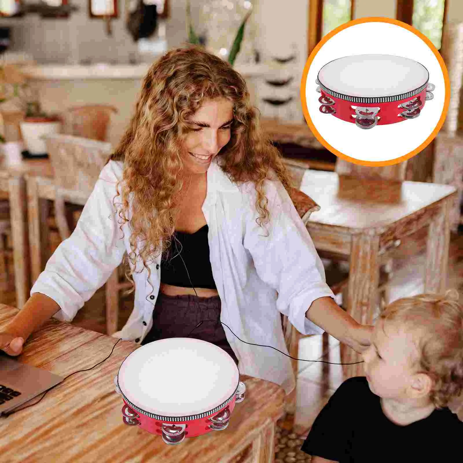 Double Row Tambourine Kids Shaker 8 Inch Toys Handheld Educational Plaything Wooden Percussion Drum Baby Music