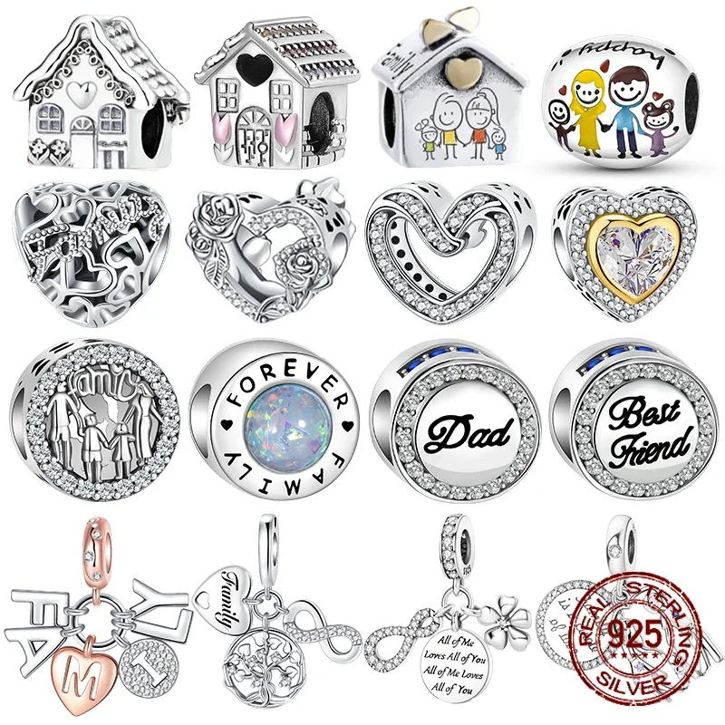 925 Sterling Silver Family House Love Forever Family Beads Pandent Charm Fit Originale Pandora Bracciale Fai Da Te Bead Ms Jewelry Gift