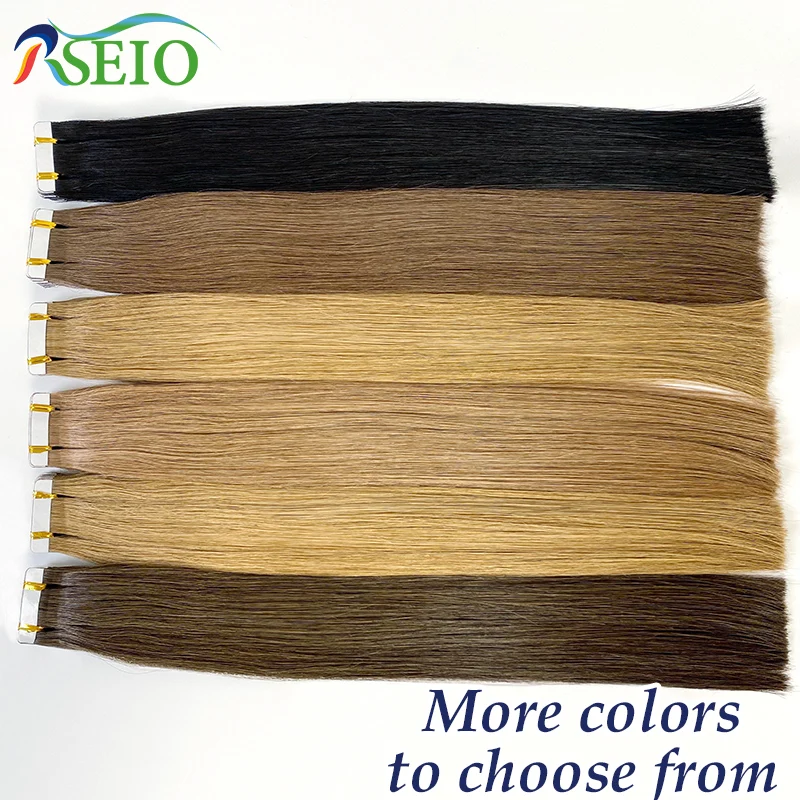 RSEIO Straight Tape In Human Hair Extensions Real Natural Invisible Black Brown Blonde For Women