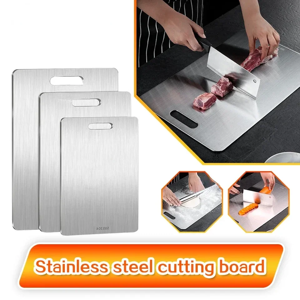 Stainless Steel Cutting Board - Double Sided Chopping Board With Measurement Marks & Garlic Grinder